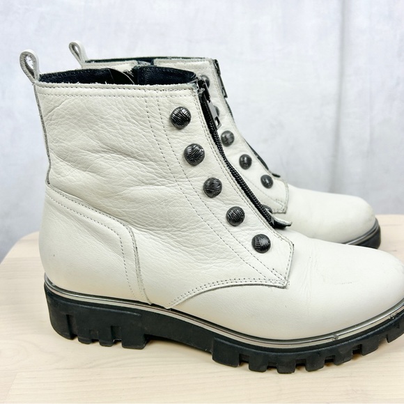 ATELIERS Leather Lug Sole Front Zip Combat‎ Military Boots Women's 9/39 White - Picture 3 of 7